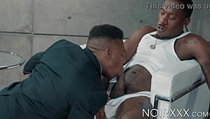 interview with baller turns to deepthroat, ball sucking, and anal pounding with big black cock