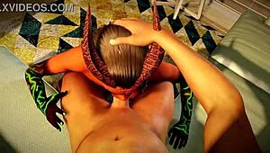 I watch the demon girl with toxic green eyes give a blowjob in pov