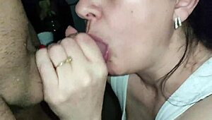 Amateur milf delivers intense blowjob with cum in mouth