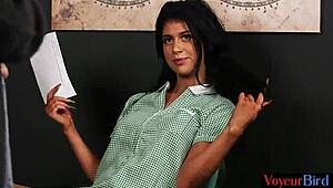 Femdom CFNM Babe Observes Professor Jerking in Class