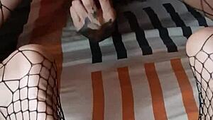 foot fetish fun with piercing and fishnets in homemade anime style