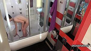 Hey, check Anna sneaking around in the bathroom for some spy action on cam.