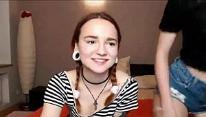 Teen lesbian best friends strip and tease on webcam