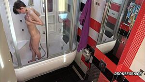 Hey, check Anna sneaking around in the bathroom for some spy action on cam.