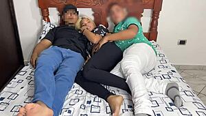 Watching movie turns into netorare with girlfriend and best friend riding cowgirl. Homemade amateur clip catches every athletic move