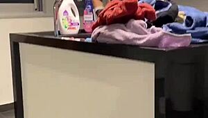 i asked the latina cleaning lady to kneel in the laundry room for some subtle sucking and fucking fun