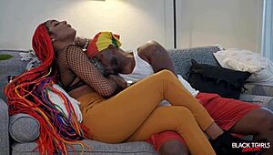 Black Tgirls Jordan slammed hard in bareback action