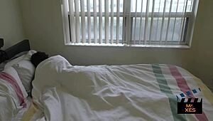 Blonde Gives Interracial Morning Wake-Up with Deepthroat Action