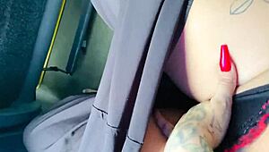 blonde solo teases tight pussy on bus till orgasm