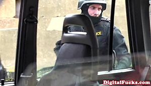 Blonde with big tits gets throat slammed in wild roleplay. A mature milf dominates the scene.