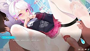 in this hentai game, the cute girl gets fucked in missionary and riding at the amusement park.