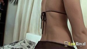 Jessica, the beautiful brunette, moans taking stiff cock in ass.