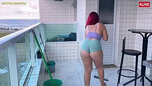 hired a naughty maid with tiny shorts, her ass drives me wild