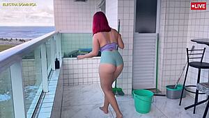 hired a naughty maid with tiny shorts, her ass drives me wild