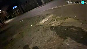 Street girl pushing items up her pussy while on the run