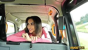 Fake Taxi driver gets teased by petite London teen with tight body