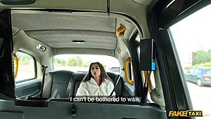 Fake Taxi driver gets teased by petite London teen with tight body