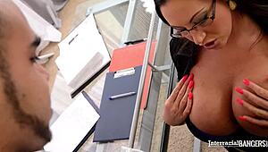 Bossy busty Emma Butt sucks horny boys' dicks in rough interracial banging!