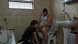 French Maid Gags on Cock for Messy Blumkin Cum