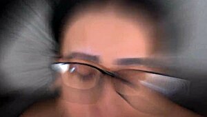 Nerdy girl got my cum over her glasses in pov.