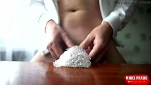 Teen fucks bubble wrap hole and cums on desk in wild anime scene. Ebony vibe adds hardcore edge to young play.