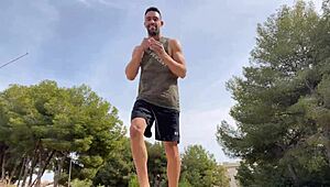 Spanish Amateur Stud with Big Cock Jerks Off on Public Trail with Cumshot