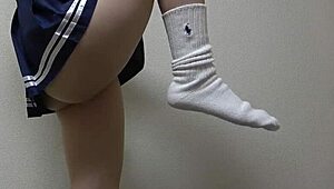 Akari Minase Strips Thong and Skirt for Sexy Workout Intro