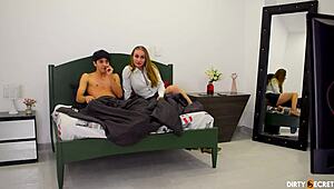 My stepmom sucks my cock while sharing a bed