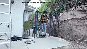 Hey guys, watch Bella Rolland with double dildo solo before rough anal by two workers.