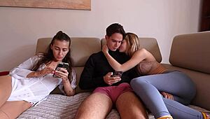 Cheating with step sister: deepthroat her juicy pussy while gf rests.