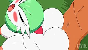Gardevoir enjoys a peaceful breeding session in the pokemon world.
