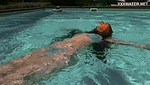 Hot chick lana swims nude underwater in the pool for your pleasure.