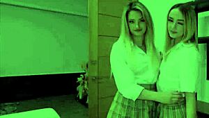 Two blonde stepdaughters threesome with step dad