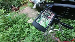 check out this ebony teen making hot outdoor content by the stream!