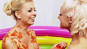 watch lou lou and christine love, two sluts with smooth blonde vaginas, licking each other's wet pussies?