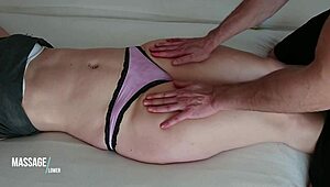 hot amateur couple dives into tight cameltoe pussy massage at home