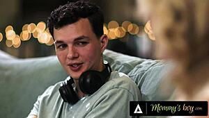 Busty milf Rachael Cavalli gets aroused catching a sex addict guy masturbating.