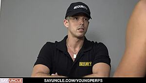 Twinks interrogated and pounded hard in bareback shop action with young 18+