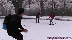 Pussy-loving threeway with teen 18+ getting doggystyled!