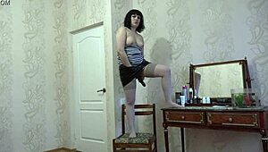 anal play with a dildo and fingering under my short vinyl skirt, oops!