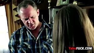 Stepdad Rocks Stunning Brunette Cheerleader Babe Hard! Can She Take It All?