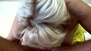 Blonde old slut, umm, gets down with Russian repairman, ya know?