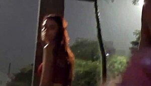 guy risks public masturbation for hot redhead at bus stop