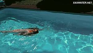 Hot chick lana swims nude underwater in the pool for your pleasure.