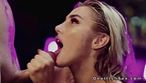 Group dude bangs sexy blonde in stockings with big cock