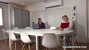 Maintenance man cools horny secretary's heat