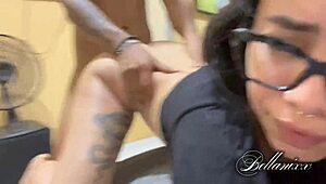 dad sends him to the bedroom to check on his cute brunette step-sister, who is engaged in fetish interracial activities