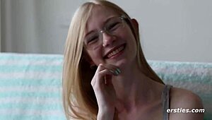 Cute petite blonde from Ersties plays solo on her deck