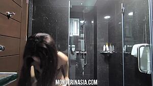 Asian university student bends over for creampie to pay loans.