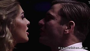 Group dude bangs sexy blonde in stockings with big cock